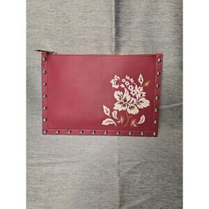 White House Black Market Red Floral Studded Wristlet Clutch Purse